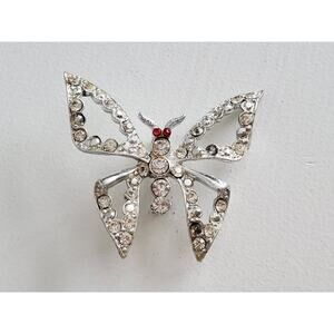 Vintage Red and Clear Rhinestone Butterfly Brooch